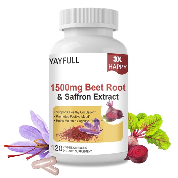 Organic Beet Root Capsules 1300mg with Saffron & Ashwagandha -