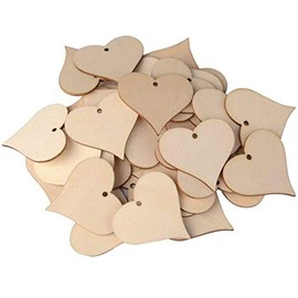 LASSUM 50 Pcs 1.57 Inch Wooden Love Heart Slices Blank Name Tags Wood Labels for Wedding DIY Arts Crafts Card Making Valentine Decoration