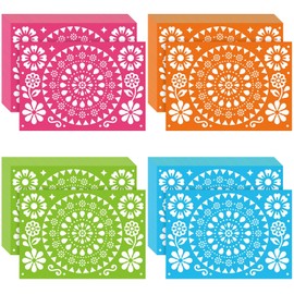 100 Pcs Mexican Paper Placement Fiesta Disposable Place Mats Mats Picado Cinco De Mayo Placemats Bulk for Dinner Table Setting Mexican Party Decoration, 10 x 14 Inch