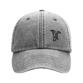 THE HOUSE OF DOG: Whippet Lurcher Owner Gift. Distressed Vintage Washed 100% Heavyweight Brushed Cotton Embroidered 6 Panel Low Profile Baseball Cap. Grey