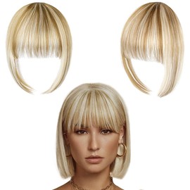 Blonde Bangs Clip in Bangs,Full Front Neat Bangs Straight Fringe Bang,One Piece Hairpiece (18BH613#)