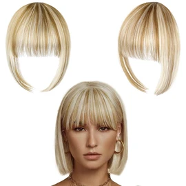Blonde Bangs Clip in Bangs,Full Front Neat Bangs Straight Fringe Bang,One Piece Hairpiece (18BH613#)