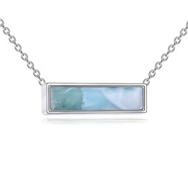 Larimar Bar Choker Necklace for Women Girls Sterling Silver Necklace Birthday Gifts for Women (larimar urn)