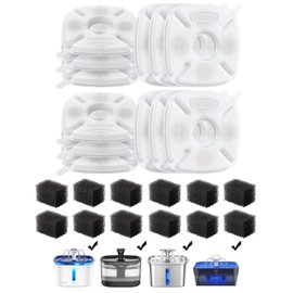 Veken Cat Water Fountain Filter, Classic 12 Pack Replacement Filters & 12 Pack Replacement Pre-Filter Sponges for 50oz, 84oz, 95oz or 108oz Automatic Pet Fountain Dog Water Dispenser