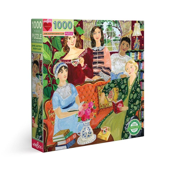 eeBoo: Piece and Love Jane Austen's Book Club 1000-piece Square Adult Jigsaw Puzzle, Jigsaw Puzzle for Adults and Families, Includes Glossy, Sturdy Pieces and Minimal Puzzle Dust