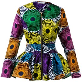 Shenbolen Women African Print Shirt Ankara Long Sleeves Top(A,XX-Large)