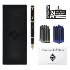 Wordsworth & Black Fountain Pen Set, Extra Fine Nib, Includes 24 Ink Cartridges & Ink Refill Converter, Gift Case, Journaling, Calligraphy, Smooth Writing Pens [Black Gold], Perfect for Men & Women