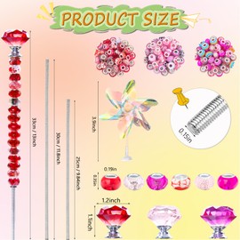 148 PCS Beaded Garden Stakes Kit, DIY Fairy Wand Garden Stake Beads Kits with Assortment Large Hole Beads 6 Crystal Stopper Top Threaded Rods and 3 Colored Small Windmills for Outdoor Indoor Decor