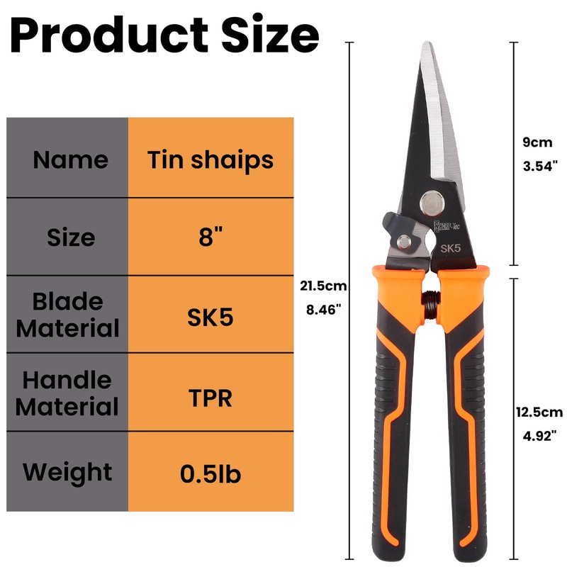 Sharp-tec 8 inch Aviation Tin Snip, Straight Shears with Safty
