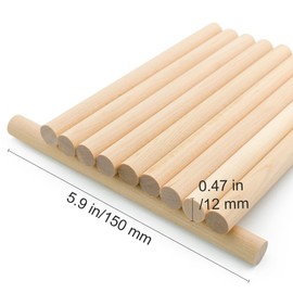 Enkrio 50PCS Dowel Rods Wood Sticks Wooden Dowel Rods - 1/2 x 6 Inch Unfinished Wood for Crafts Doweling Rods for Crafts and DIYers