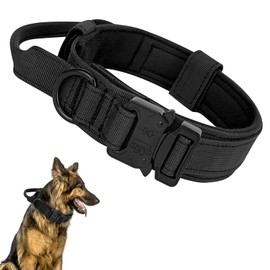 Ledeak Tactical Dog Collar, Adjustable Military Dog Collar with Command Handle, Training Metal Buckle, Nylon Adjustable Dog Collar for Dogs, Training, Leisure, Outdoor (XL, Black)