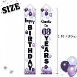 LASKYER Happy 63rd Birthday Purple Door Banner - Cheers to 63 Years Old Birthday Front Door Porch Sign Backdrop,63rd Birthday Party Decorations.