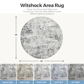 WITSHOCK 8ft Round Area Rug for Living Room: 8x8 Washable Neutral Modern Abstract Soft Thin Rug Indoor Floor No Slip Rug Carpet for Bedroom Under Dining Table Home Office Decor (Gray)