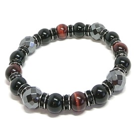Blessing M'style Men's Natural Stone Bracelet, Good Luck, Luck for Work, Power Stone Bracelet, Red Tiger Eye, Onyx and Hematite Power Stone, Bracelet with Original Drawstring, Gemstone, tiger's eye