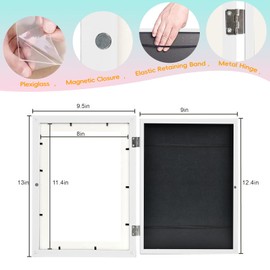 A4 Picture Frame, Children's Drawing Frame, Children's Art Picture Frame with Front Opening, White Art Display Storage Frame for Wall, Holds 50 Pieces, Suitable for 3D Pictures, Crafts (White)