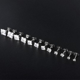 6 Pairs Surgical Stainless Steel Stud Earrings, Screw Back 18K Gold Plated Heart Star Square Princess Cut Round White Cubic Zirconia Stud Earrings Set for Women, Stainless Steel, Cubic Zirconia