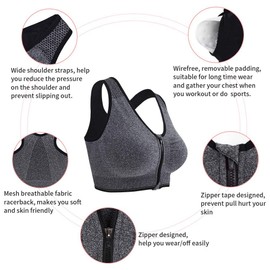 Fapreit - brasier deportivo con cierre frontal para mujer, sin costuras, sin cables, con cierre para después de la cirugía, acolchado, espalda cruzada, entrenamiento, gimnasio, yoga