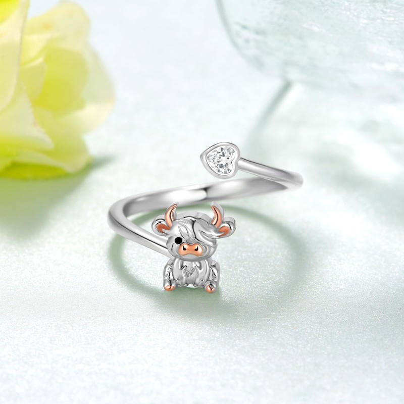 Peireara Highland Cow Gifts 925 Sterling Silver Highland Cow Rings