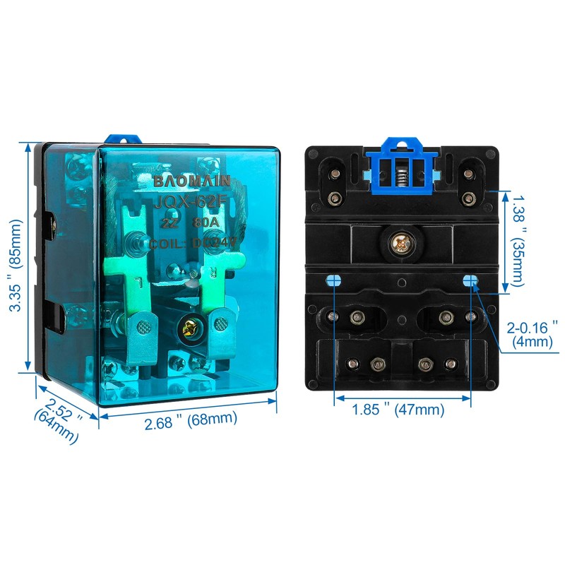 Baomain High Power Relay JQX-62F-2Z Coil Voltage DC 24V 80A