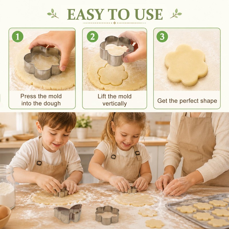 6PCS 3-Inch Flower & Butterfly Cookie Cutters, Stainless Steel