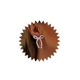 Vacaonio Vintage Pearl Bow Stud Earrings White Bow Pearl Earrings Ribbon Bow Knot Earrings Bow Tie Earrings Pearl Tassel Earrings Jewelry for Women
