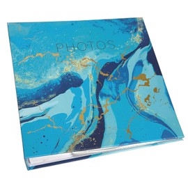 Photo Album 6'' x 4'' Photographs Holds 200 Slip In Photos Marble Design Gold Turquoise Blue Cover