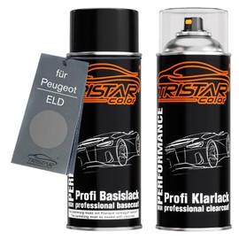TRISTARcolor Autolack Spraydosen Set für Peugeot ELD Gris Selenium Metallic Basislack Klarlack Sprühdose 400ml