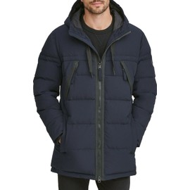 Andrew Marc Men's Mid Length Water Resistant Crinkle Down Jacket, Ink, Small