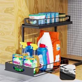 FILTA Under Sink Organizer, Metal Pull Out Cabinet Organizer, Under Sink Storage for Kitchen Bathroom Cabinet