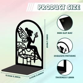 Peacoblue Metal Bookend Stopper Holder Stand for Shelves Decorative, 5.3"x3.5"x7.8" Modern Creative Heavy Duty Study Bookends Stoppers Holder Stand for Desk Shelf, 1 Pair (Fairy and Mushroom)