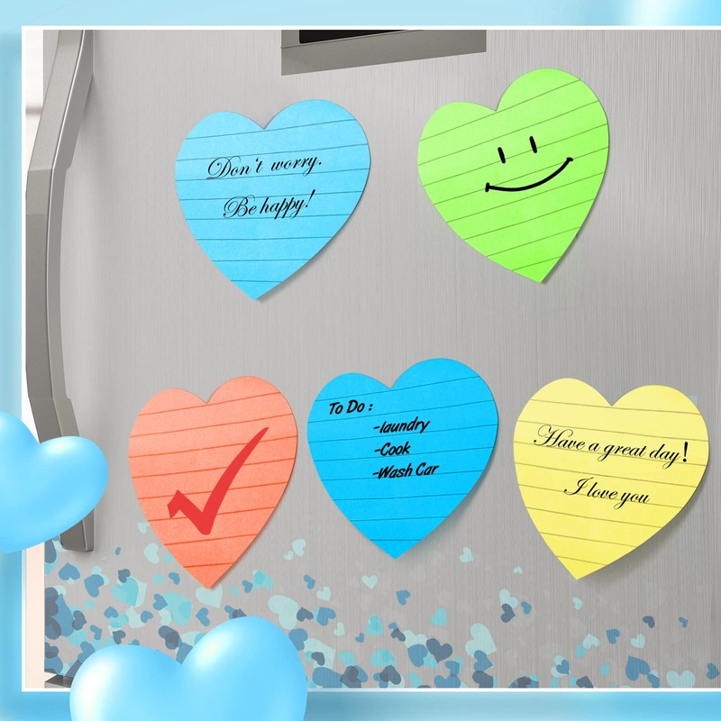 Teling 24 Pcs Heart Shape Lined Sticky Notes Cute Sticky
