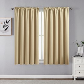 CUCRAF Beige Blackout Curtains 45 inch Length 2 Panels Set, Rod Pocket Room Darkening Drapes for Bedroom Living Room, Insulated Thermal Light Blocking Window Curtain (W52 x L45 Inch)