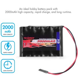 Tenergy 2 Pack NiMH Receiver RX Battery with Hitec Connectors 6V 2000mAh High Capacity Rechargeable Battery Pack for RC Airplanes/RC Aircrafts and More
