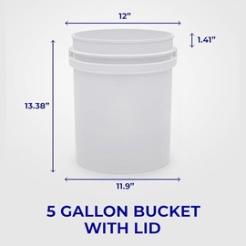 5-Gallon White Bucket Pail Container with Lid | Food Grade | Heavy-Duty 90MIL Extra Durable | Metal Handles with Plastic Grip for Easy Carrying | Multi-Use | Easy Stack and Store | BPA Free - 1 Pack