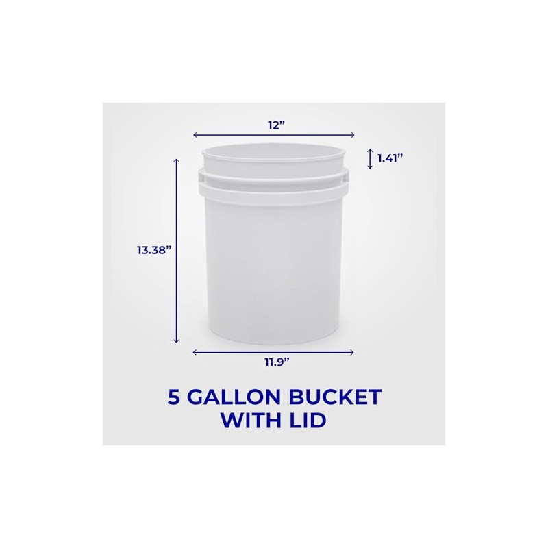 5-Gallon White Bucket Pail Container with Lid | Food Grade