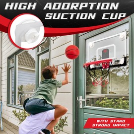 BOHEN Indoor Mini Basketball Hoops with Powerful Suction Cup, Stick to Windows, Wooden Doors, Smooth Walls - Basketball Backboard Toy Indoor Bedroom Office for Kids Teens Adults (Clear with Scorer)