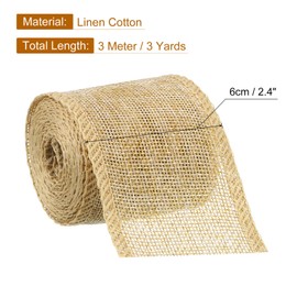 sourcing map Burlap Wired Ribbons, 2.4inch x 3yards Natural Burlap Weave Ribbon, Linen Color