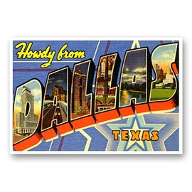 GREETINGS FROM DALLAS, TX vintage reprint postcard set of 20 identical postcards. Large letter Dallas, Texas city name post card pack (ca. 1930's-1940's). Made in USA.