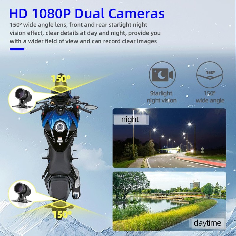 VSYSTO Motorcycle Dash Camera ，150° Wide Angle Motorcycle Front and