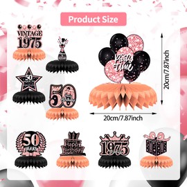 9 Pieces Rose Gold 50th Birthday Honeycomb Centerpieces Table Decor, Elegant Vintage 1975 Happy Birthday Party Table Topper Ornaments Signs for Women Celebration Decorations & Photo Booth Props