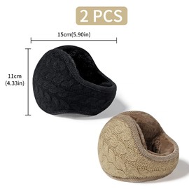 Pack of 2 Earmuffs Women's Winter Foldable Ear Warmers Plush Earmuffs Outdoor Fleece Earmuffs Warm Knitted Earmuffs Women Men Earmuffs for Skiing Walking Running, Black Khaki