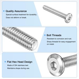 M METERXITY 10-Pack Flat Head Socket Cap Screws, M6x40mm 304 Stainless Steel Hex Drive Fastener Kit with Hex Key for Machine/Furniture/Automobile/Marine, Full Thread Hexagon Bolts