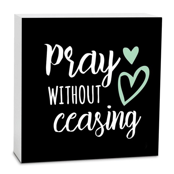 Pray Without Ceasing Mint Heart Slate 5 x 5 Wood