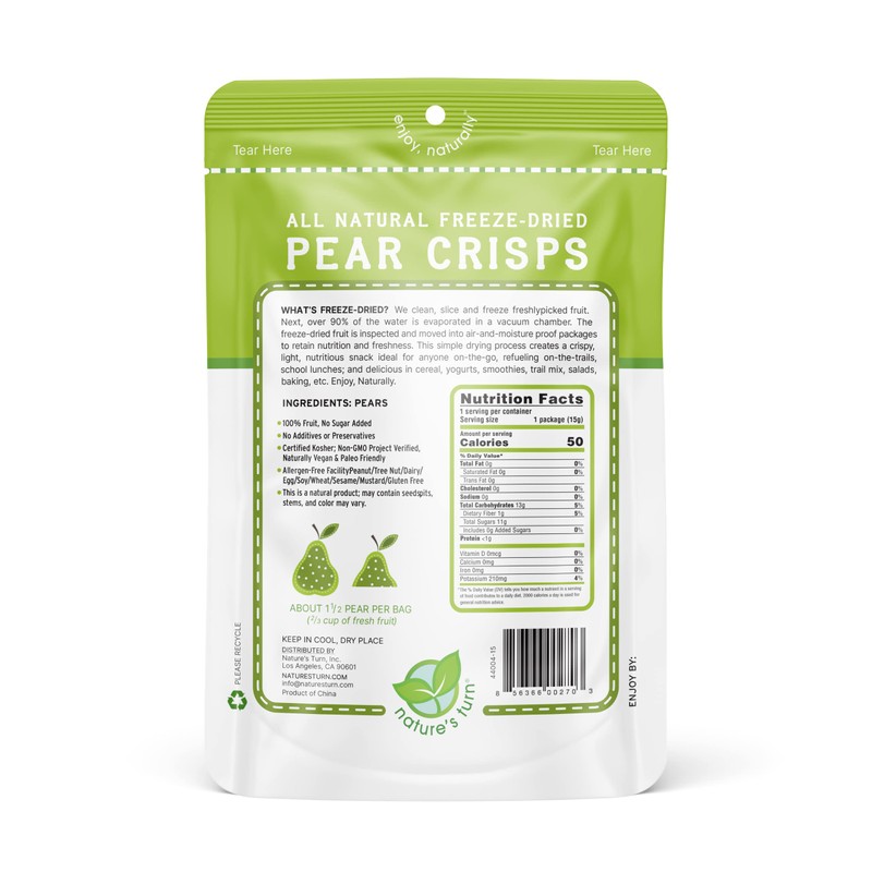 Nature’s Turn Freeze-Dried Fruit Snacks, Pear Crisps, Pack of 12