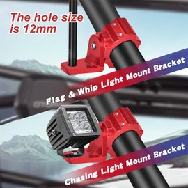 ZIDIYORUO 2-Pack Red UTV Flag & Light Bar Mount, 360° Rotating Whip Light Mount Bracket for 1.75"-2" Roll Cage, Heavy-Duty Aluminum Alloy Fit Polaris RZR, Can-Am Maverick