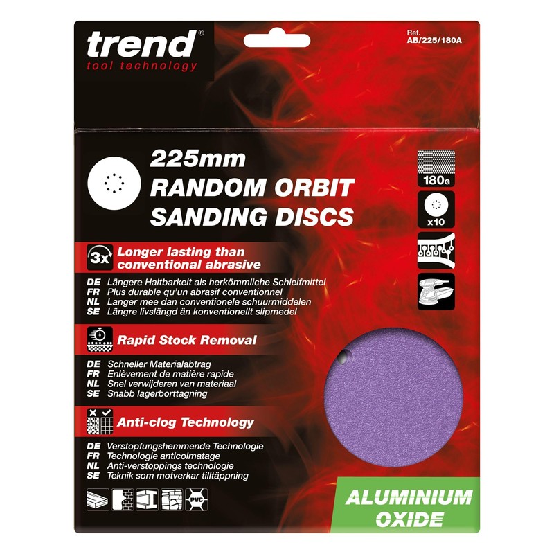 Trend Aluminium Oxide 225mm Random Orbit 180 Grit Abrasive Sanding