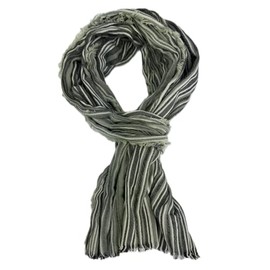Rotfuchs Cotton Scarf Women's Scarf Men's Scarf Crinkled Look Stripes Pattern in Green Grey Black Made in Germany, Green Grey Black
