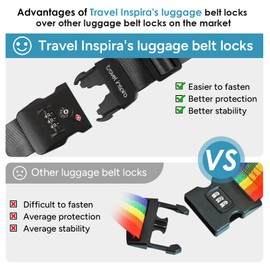 Travel Inspira Luggage Straps TSA Approved Suitcase Belt Adjustable Length 3-Dial Combination Lock and Cross Luggage Suitcase Security - Black
