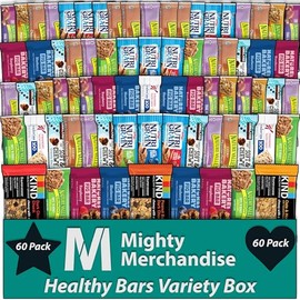 Mighty Merchandise Healthy Mixed Snack Bar Box Variety Basket | (Pack of 60) | Perfect for Men, Women, Adults, Office, School, College, Work | Gift Basket