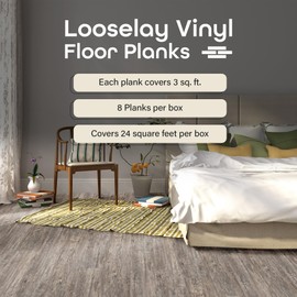 Looselay Vinyl Plank Flooring, 8 Planks - 9" x 48", Weathered Gray - No Adhesive Needed, Embossed DIY Flooring - Natural Wood Grain Feel for Kitchen, Dining Room, & Bedrooms by Achim Home Decor